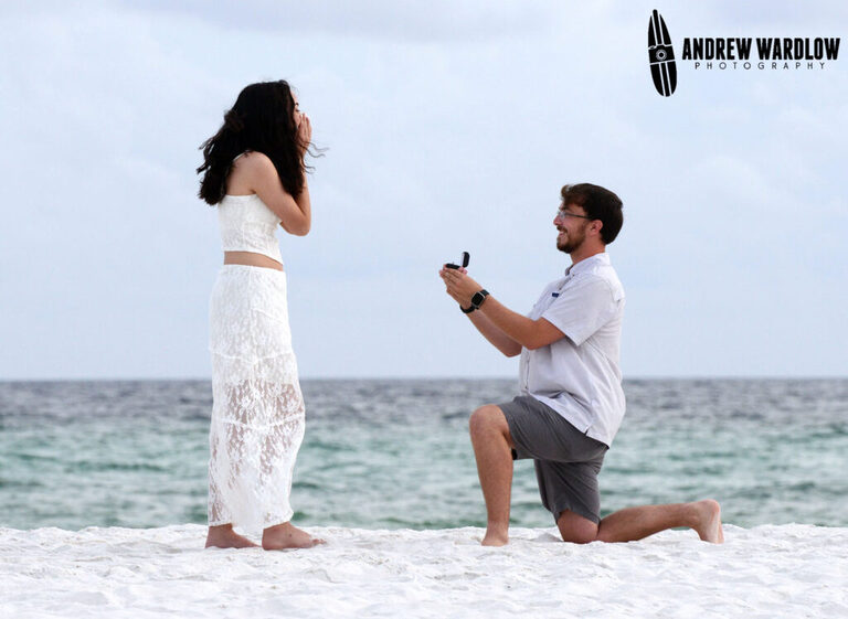 A couple gets engaged during a Panama City Beach proposal photo session. 