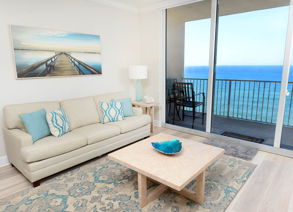 Photo of a condo living room by Panama City Beach real estate photographer Andrew Wardlow.