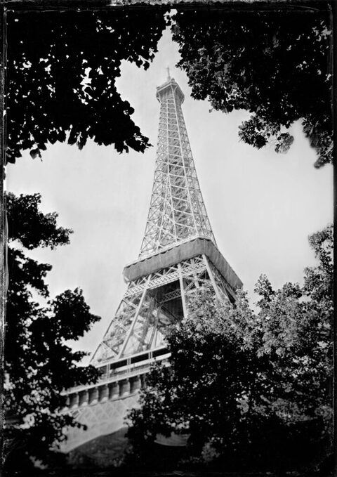 Tintype photograph of the Eiffel Tower taken by Panama City Beach photographer Andrew Wardlow.