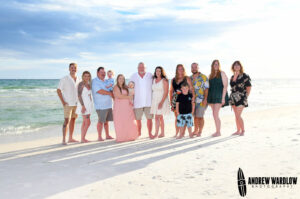 A family gets a group photo taken in Panama City Beach, Florida.